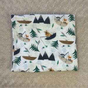 Bass Pro Shops Baby Swaddle Blanket Bear Canoe Fox Raccoon Camping Trees Fishing